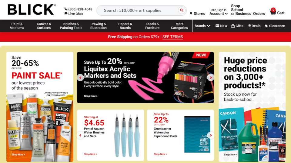 Screenshot of dickblick.com interface