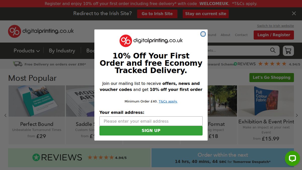 Screenshot of digitalprinting.co.uk interface