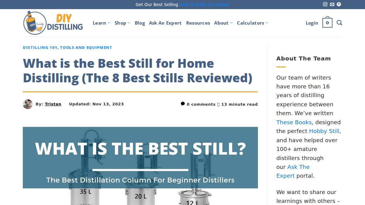 Screenshot of What Is The Best Still For Home Distilling page on diydistilling.com