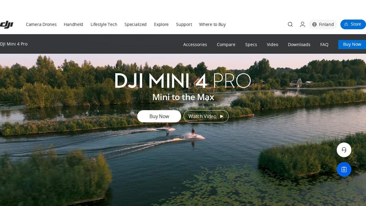 Screenshot of Mini 4 Pro page on dji.com