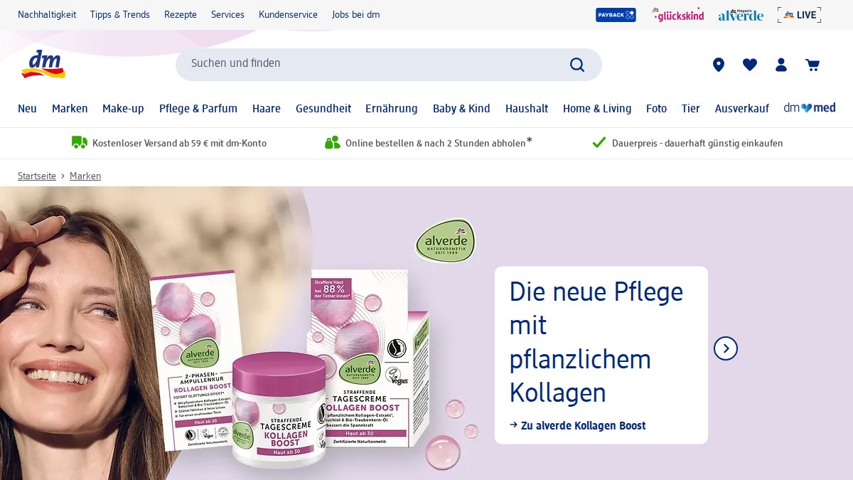 Screenshot of Alverde page on dm.de
