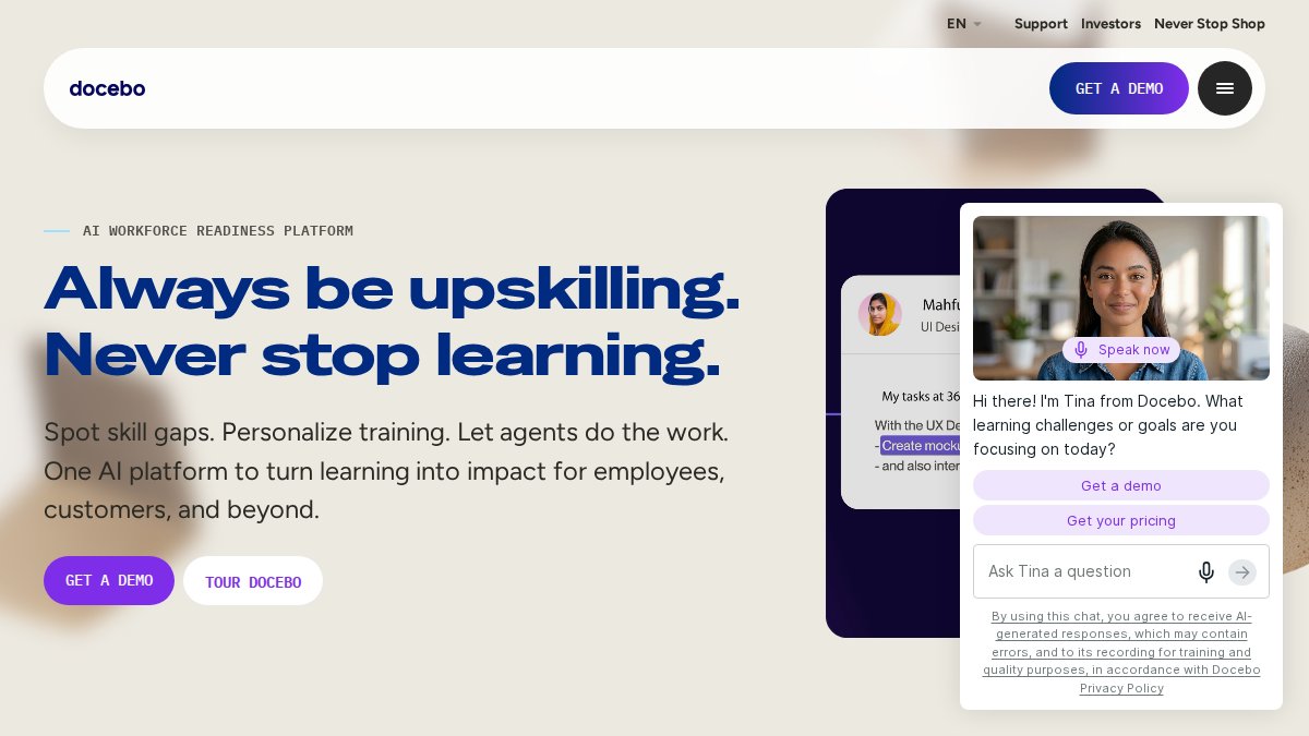 Screenshot of docebo.com interface