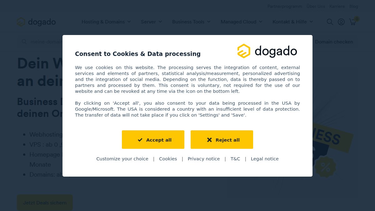 Screenshot of dogado.de interface