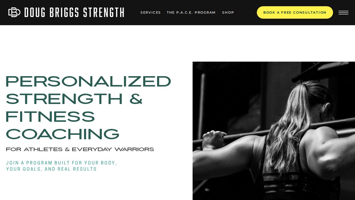 Screenshot of dougbriggsstrength.com interface