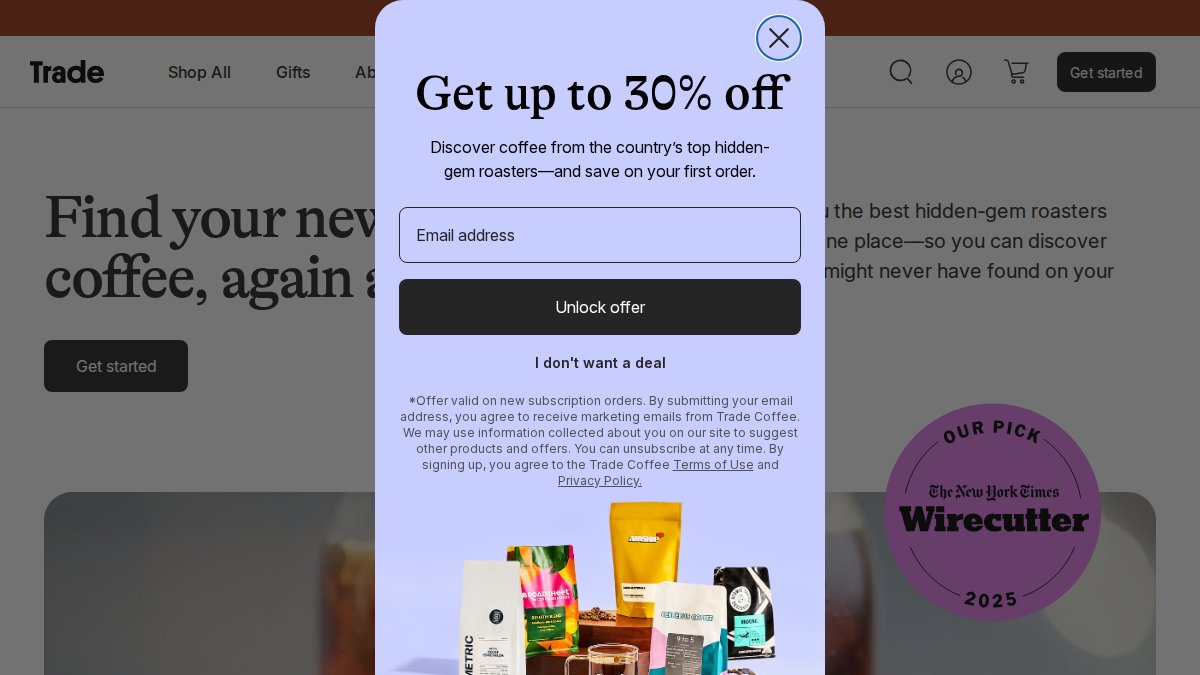 Screenshot of drinktrade.com interface