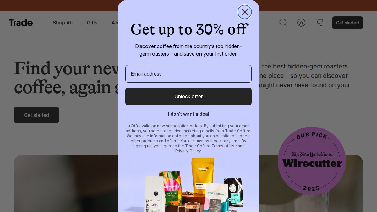 Screenshot of drinktrade.com interface