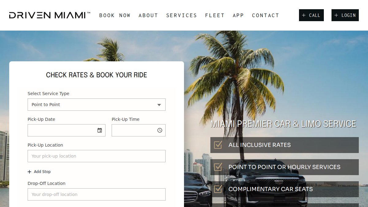 Screenshot of drivenmiami.com interface