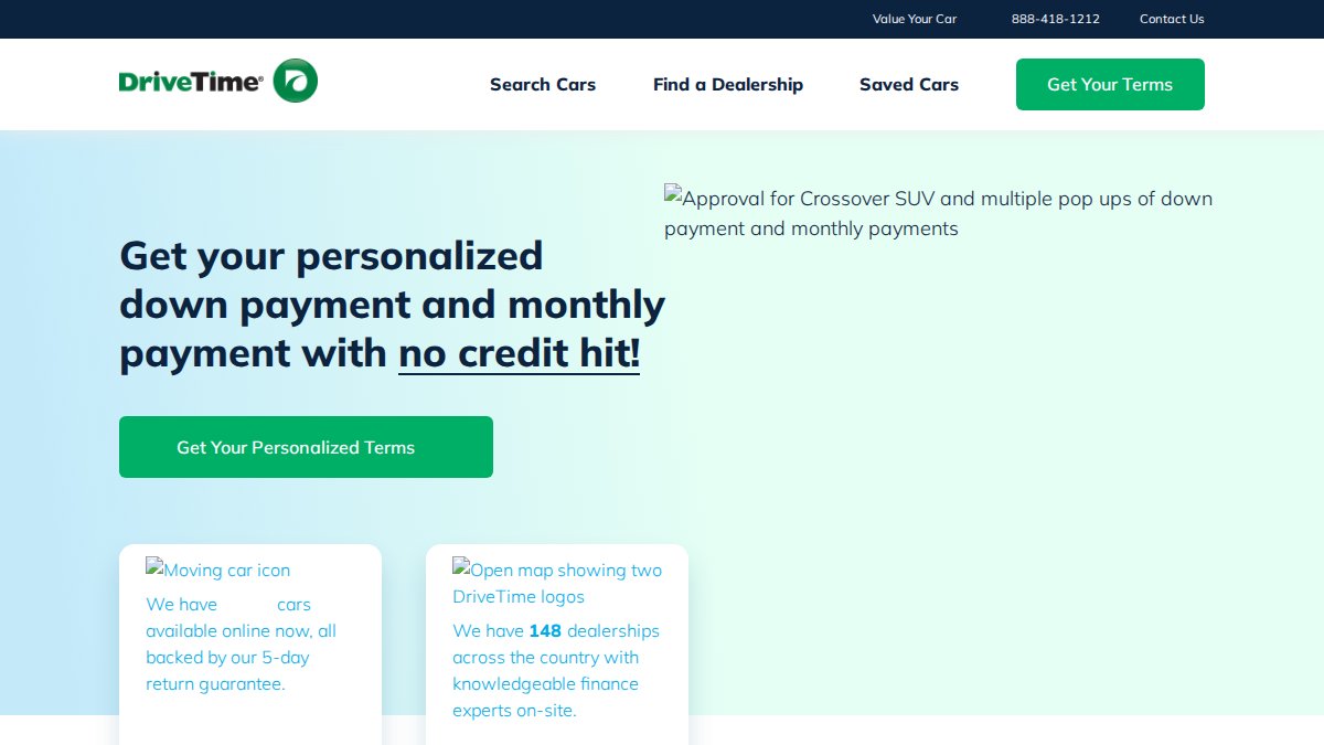 Screenshot of drivetime.com interface