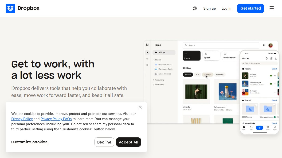 Screenshot of dropbox.com interface