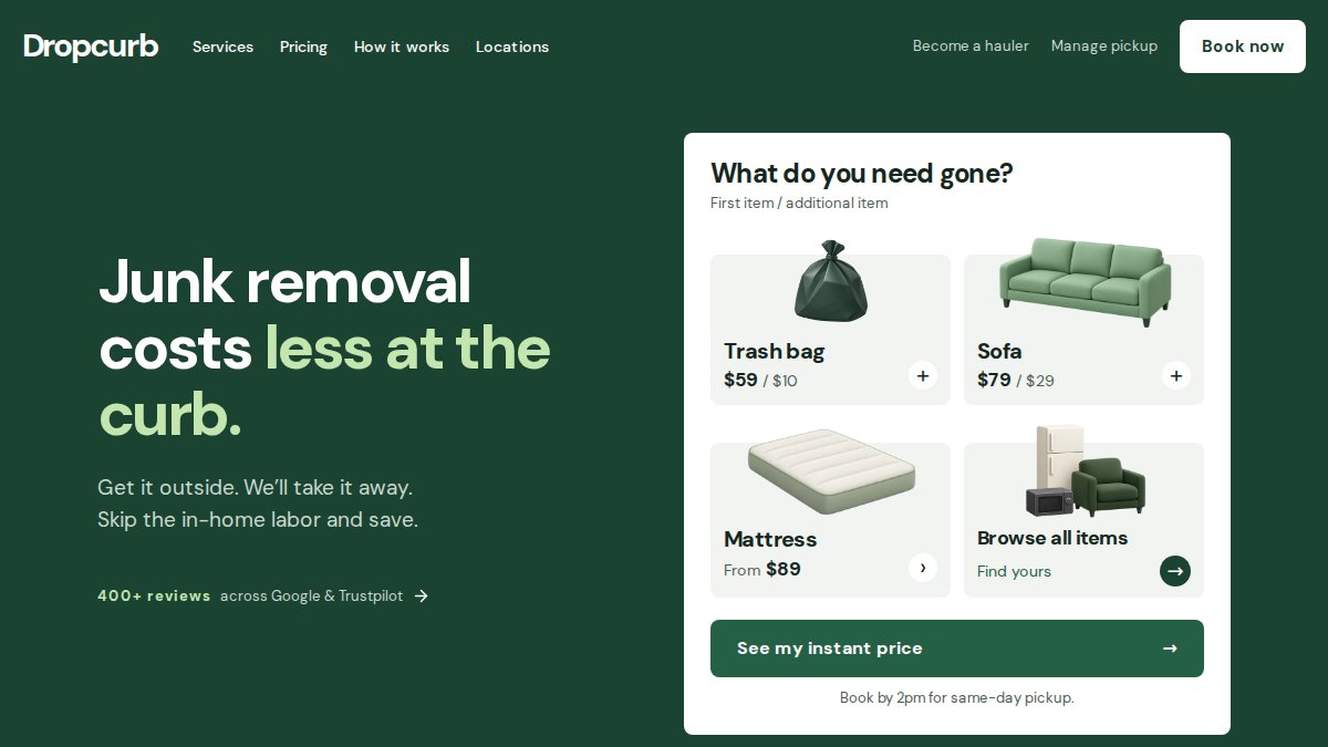 Screenshot of dropcurb.com interface
