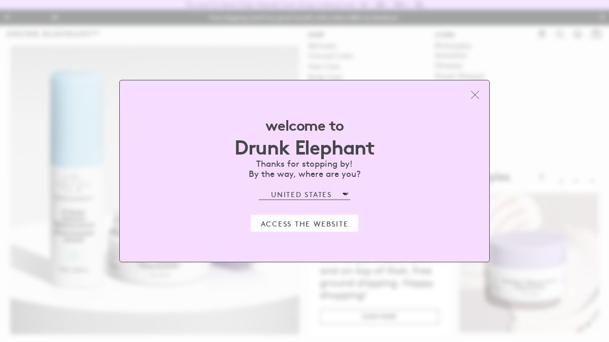 Screenshot of drunkelephant.com interface