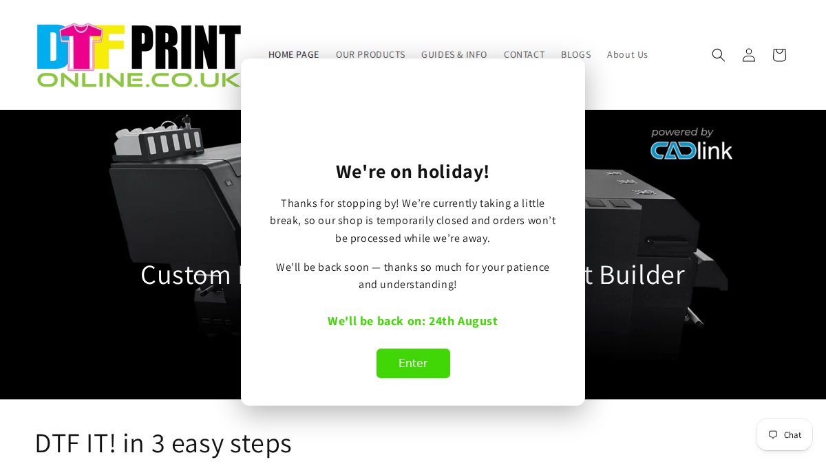 Screenshot of dtfprintonline.co.uk interface