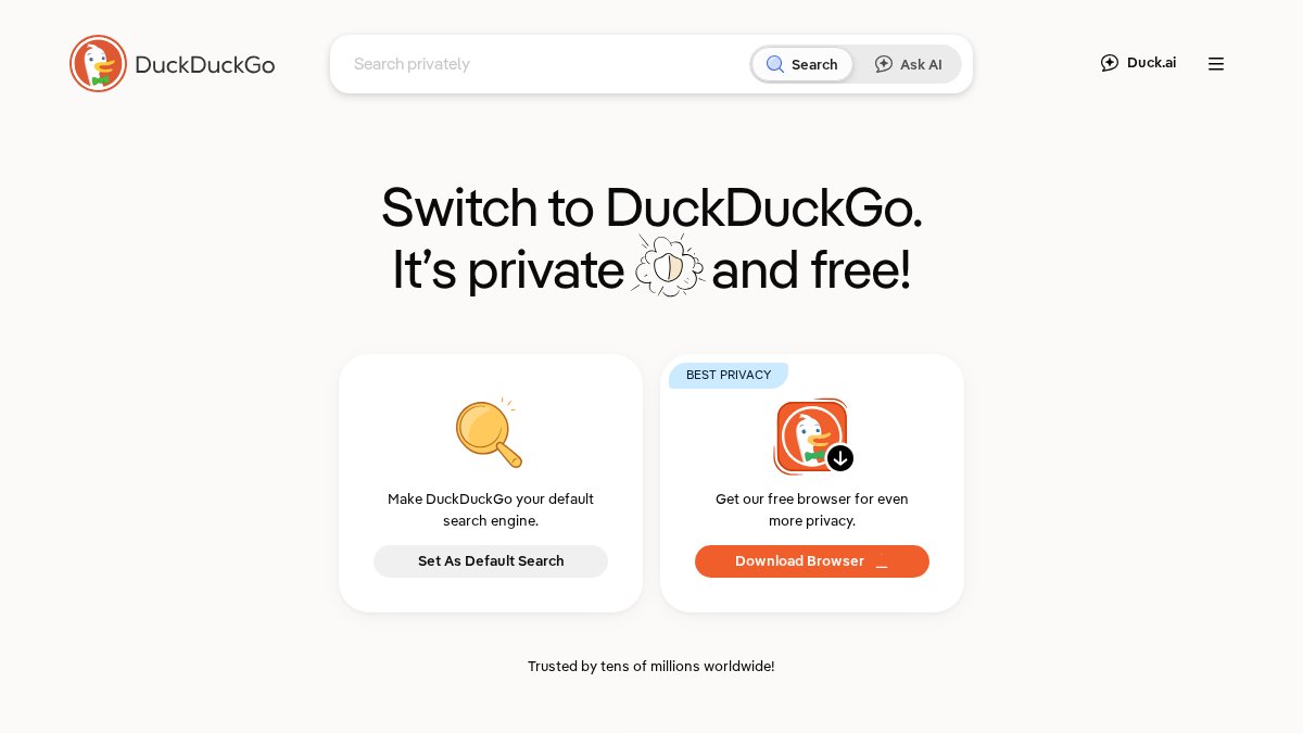 Screenshot of duckduckgo.com interface