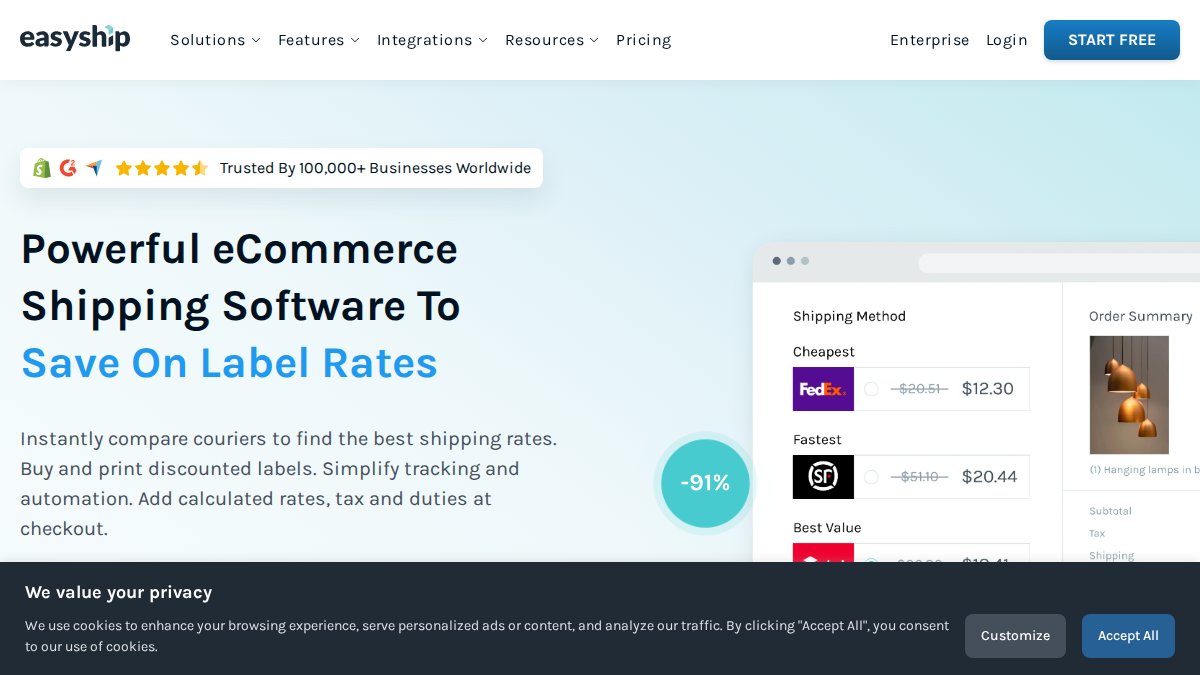 Screenshot of easyship.com interface