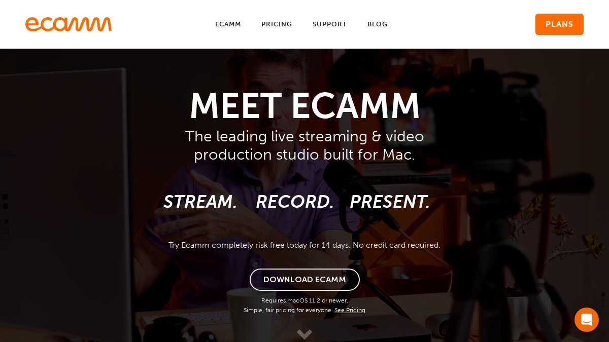 Screenshot of ecamm.com interface