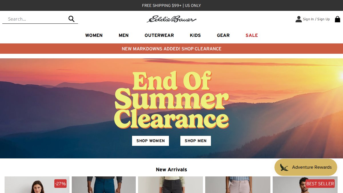 Screenshot of eddiebauer.com interface