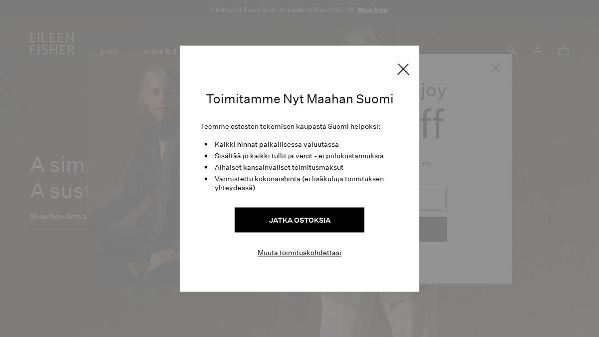 Screenshot of eileenfisher.com interface