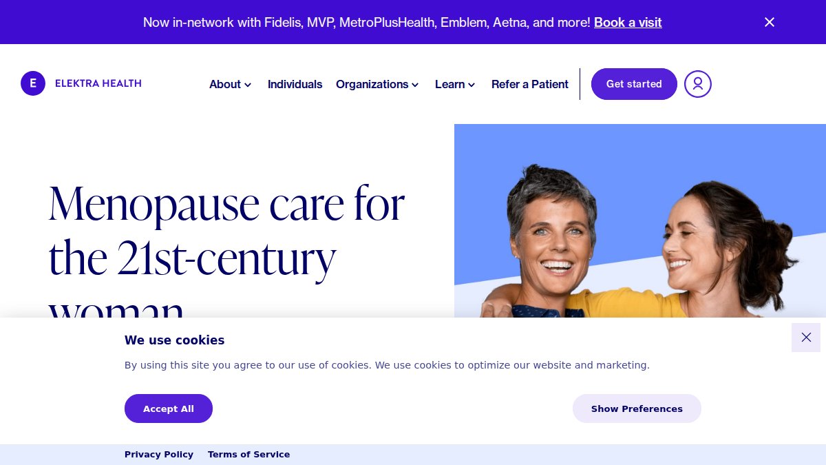Screenshot of elektrahealth.com interface