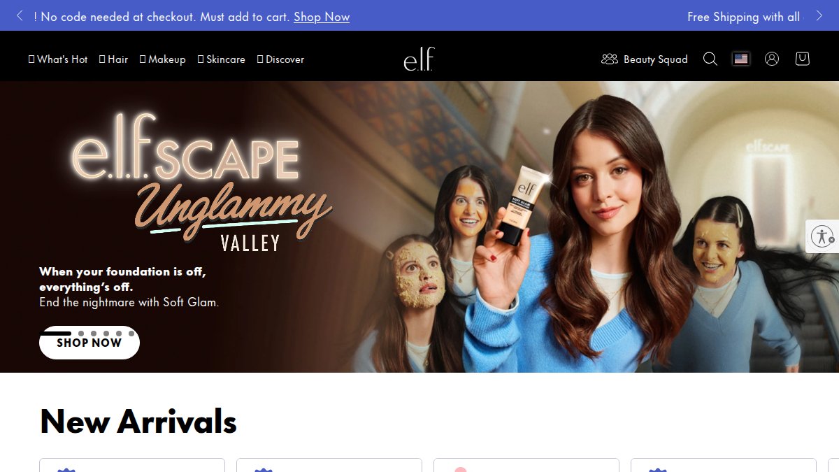 Screenshot of elfcosmetics.com interface