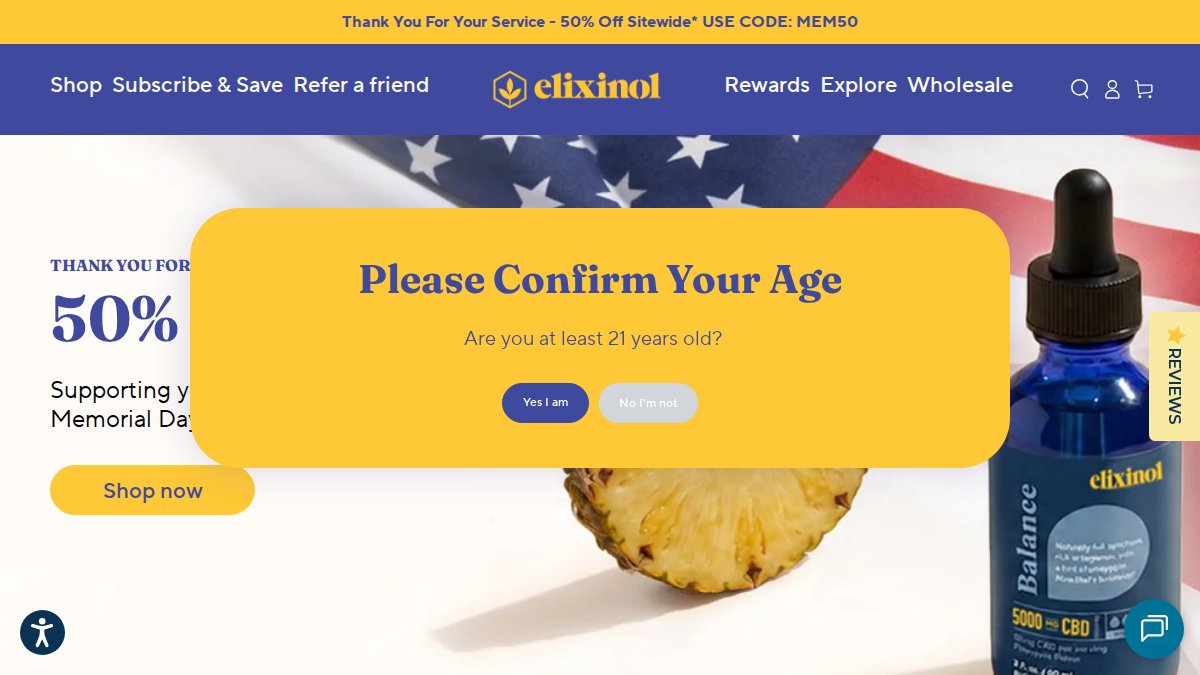 Screenshot of elixinol.com interface
