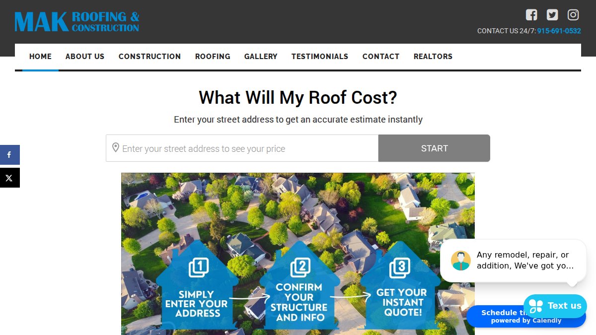 Screenshot of elpasoroofings.com interface