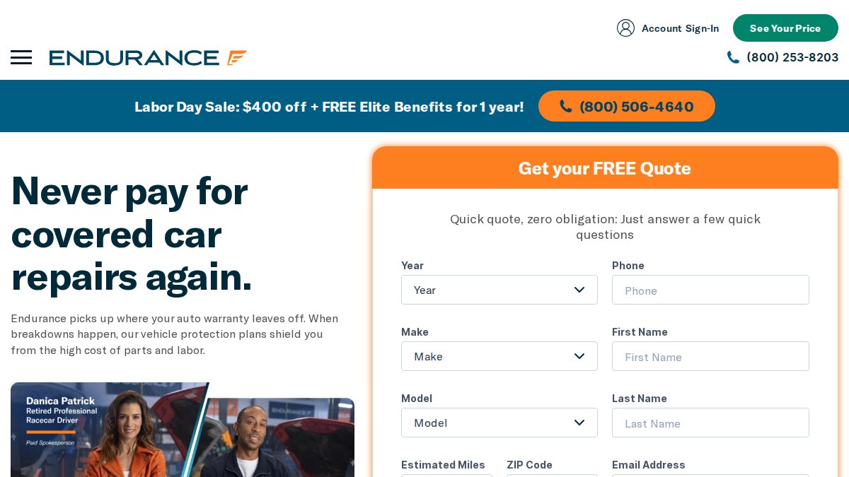 Screenshot of endurancewarranty.com interface