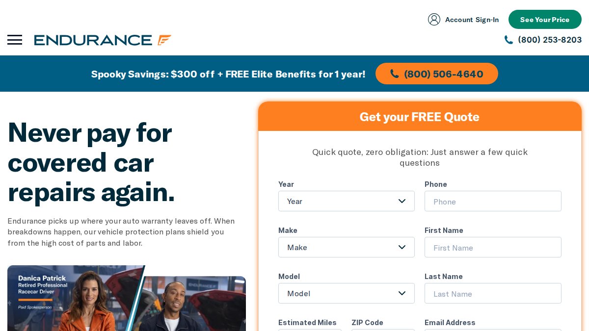 Screenshot of endurancewarranty.com interface