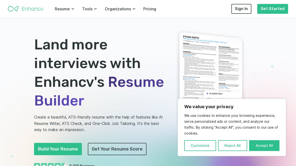 Screenshot of enhancv.com interface