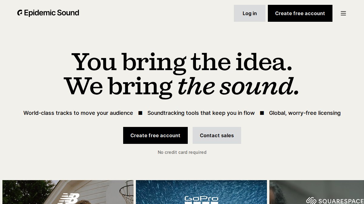 Screenshot of epidemicsound.com interface