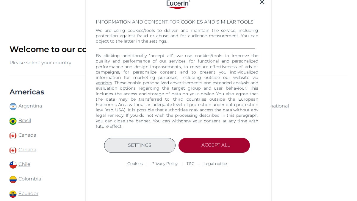 Screenshot of eucerin.com interface