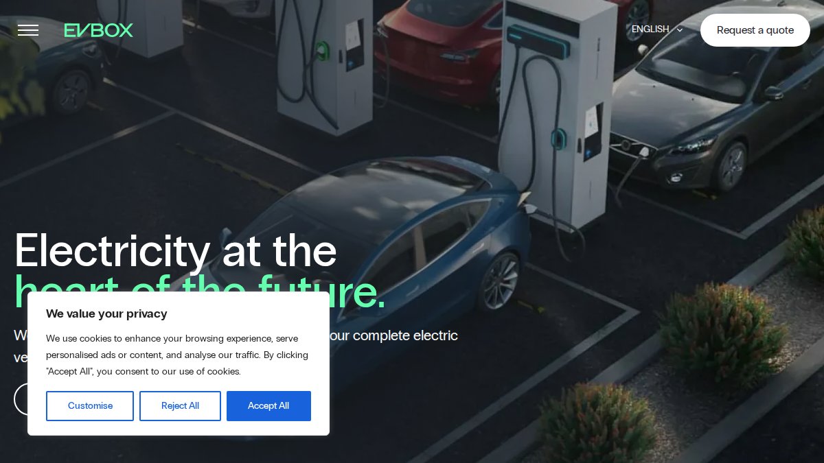 Screenshot of evbox.com interface