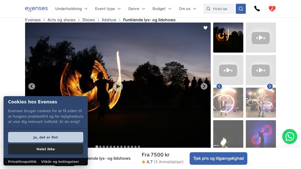 Screenshot of Ildshow page on evenses.dk