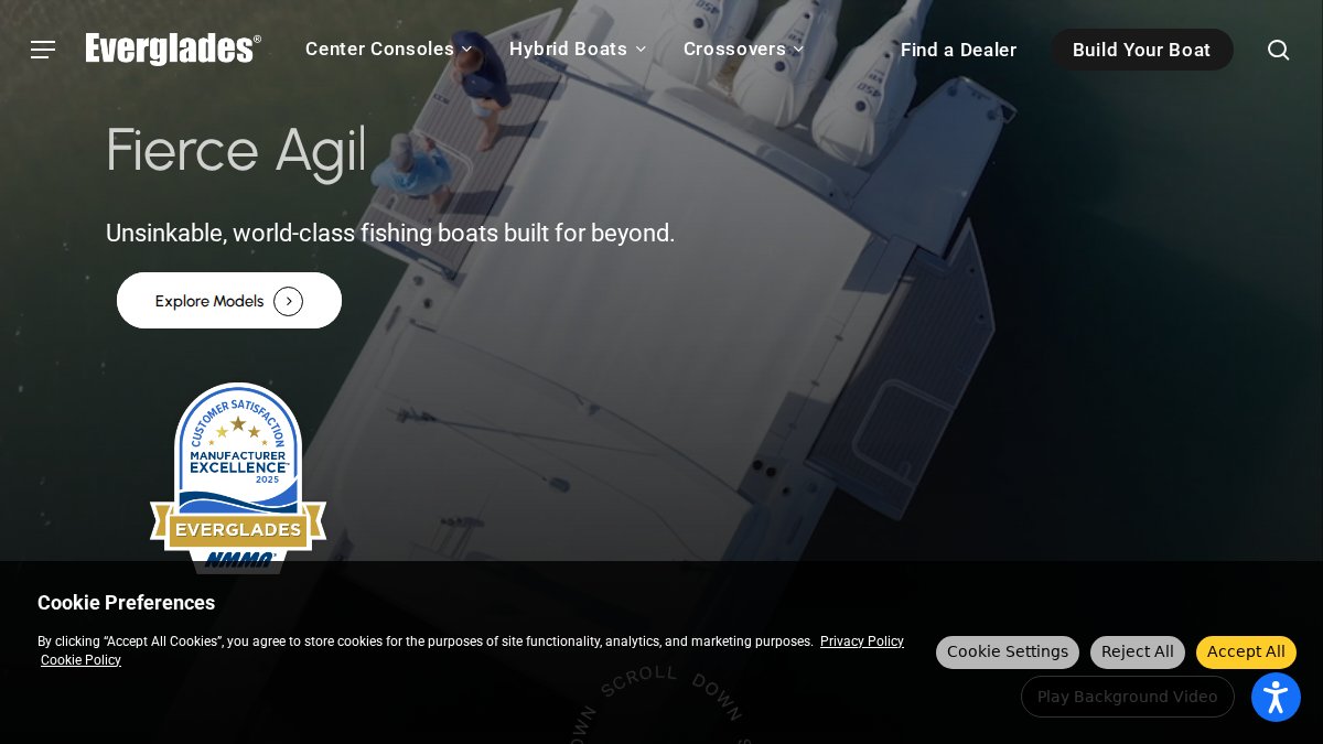 Screenshot of evergladesboats.com interface