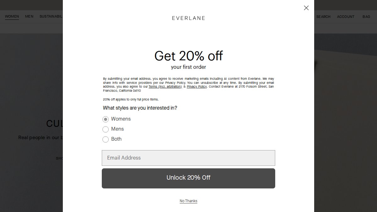 Screenshot of everlane.com interface