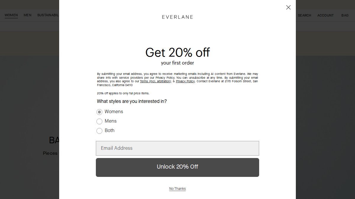 Screenshot of everlane.com interface