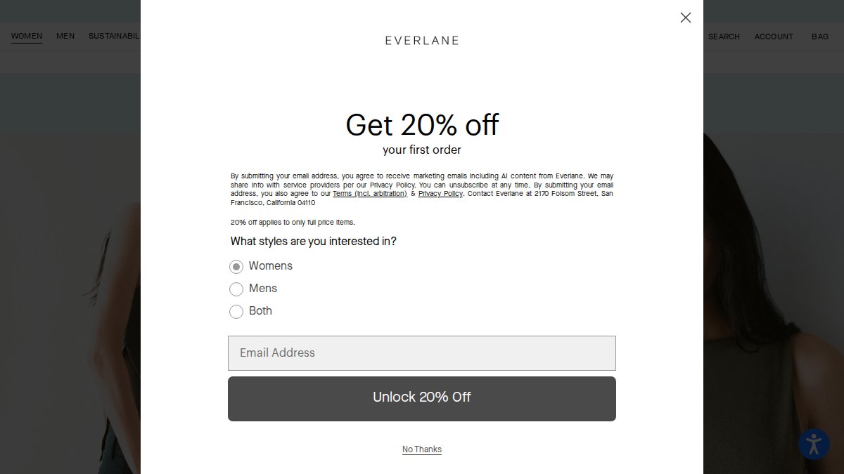 Screenshot of everlane.com interface