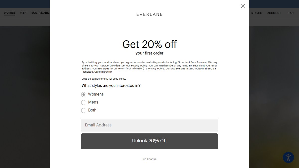 Screenshot of everlane.com interface