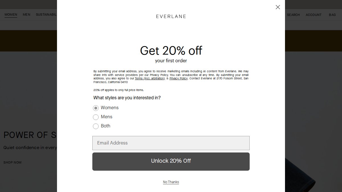 Screenshot of everlane.com interface