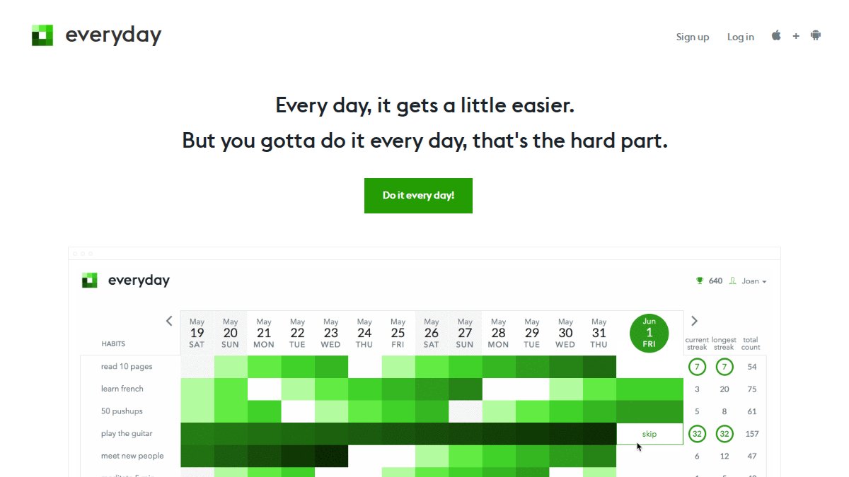 Screenshot of everyday.app interface