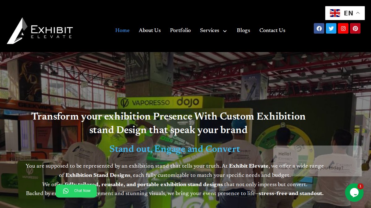 Screenshot of exhibitelevate.com interface