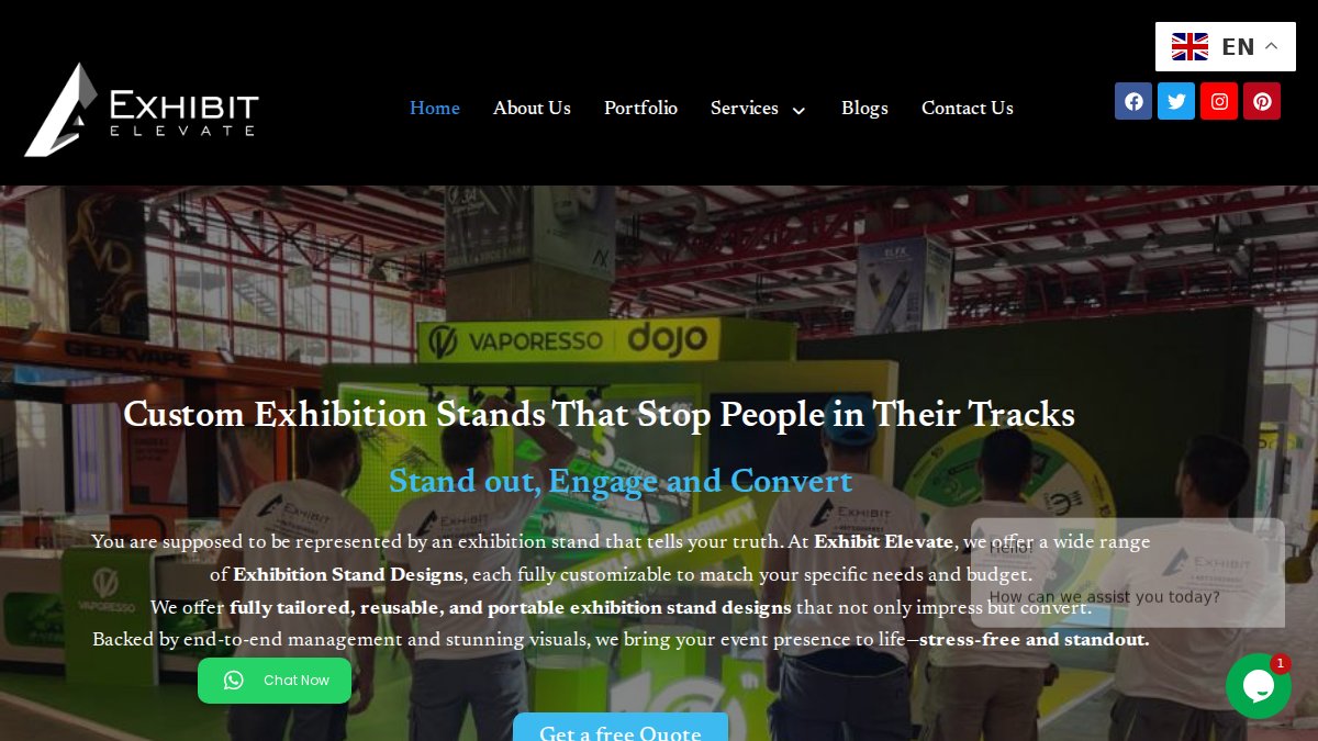 Screenshot of exhibitelevate.com interface