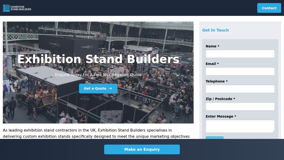 Screenshot of exhibition-stand-builders.co.uk interface