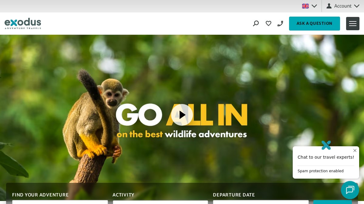 Screenshot of exodus.co.uk interface