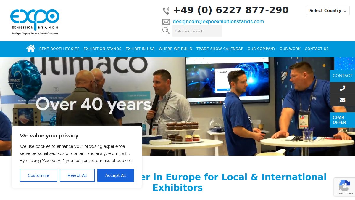 Screenshot of expoexhibitionstands.com interface