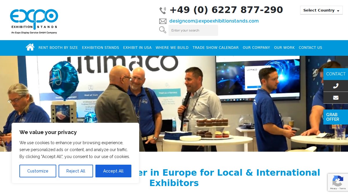 Screenshot of expoexhibitionstands.com interface