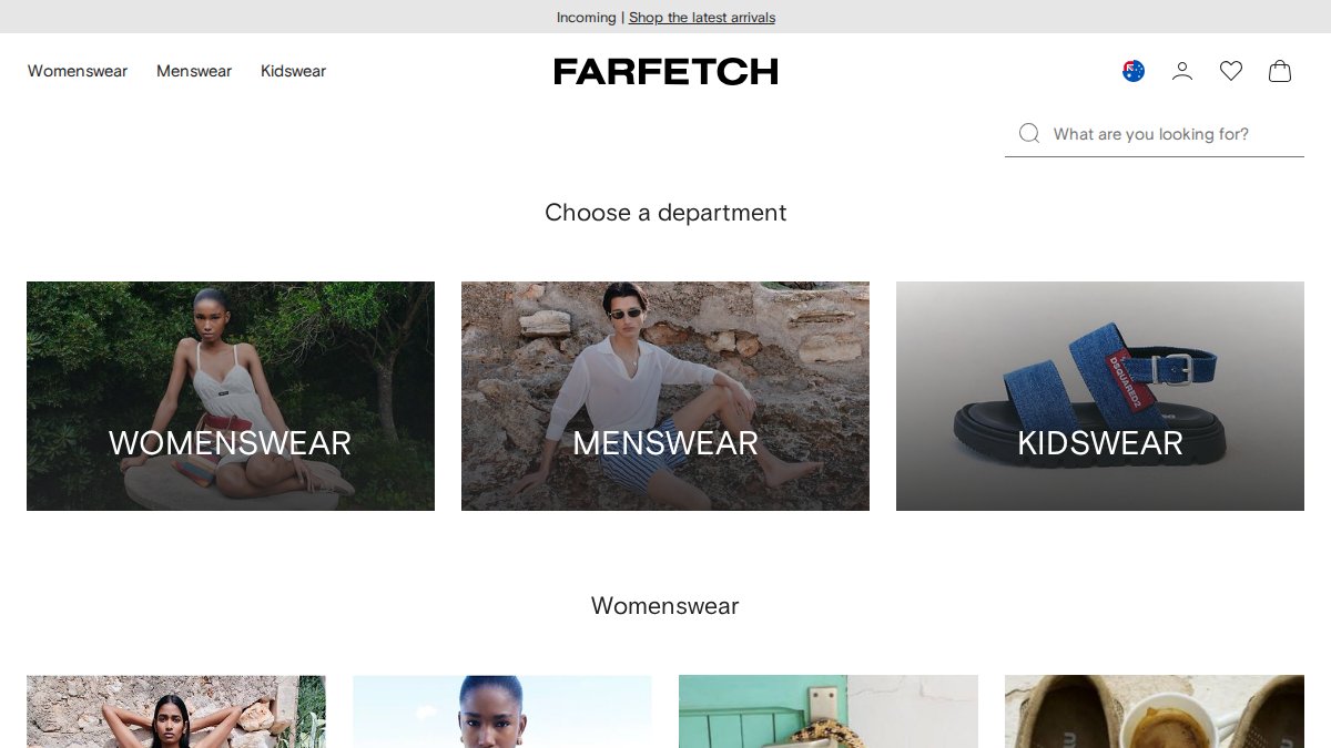 Screenshot of farfetch.com interface
