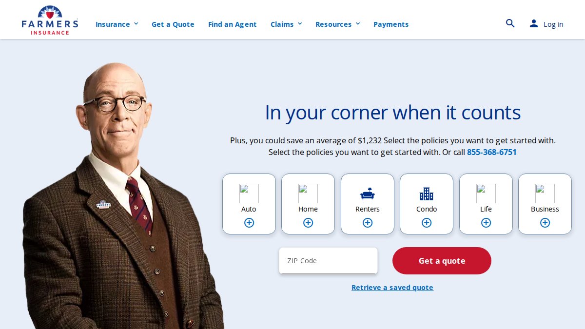 Screenshot of farmers.com interface