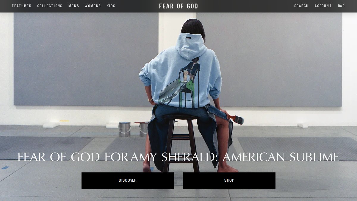 Screenshot of fearofgod.com interface