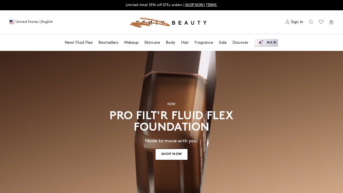 Screenshot of fentybeauty.com interface