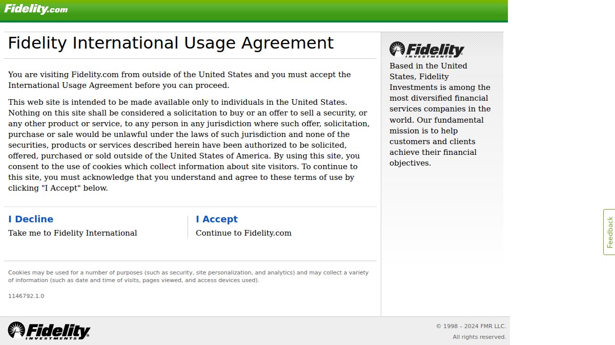 Screenshot of fidelity.com interface